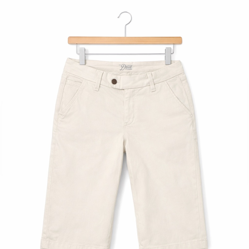 Y2K Old Navy White Denim Bermuda Shorts Double Button Mid Rise